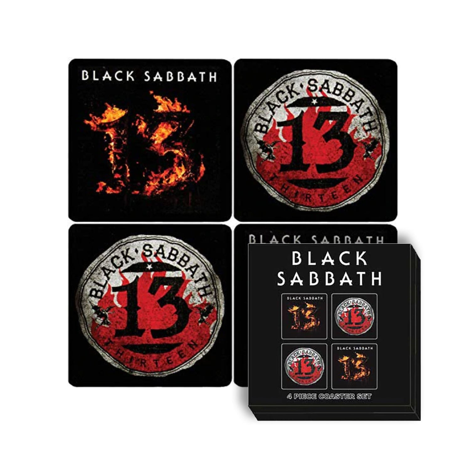 Black Sabbath Gift Set with Boxed Coffee Mug, Licensed Drink Coaster set (4 pieces), Fridge Magnet, Keychain, Socks, Pen