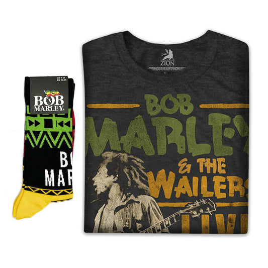 Bob Marley Unisex T-Shirt: Rastaman Vibration Tour 1976 & Socks - Gift set
