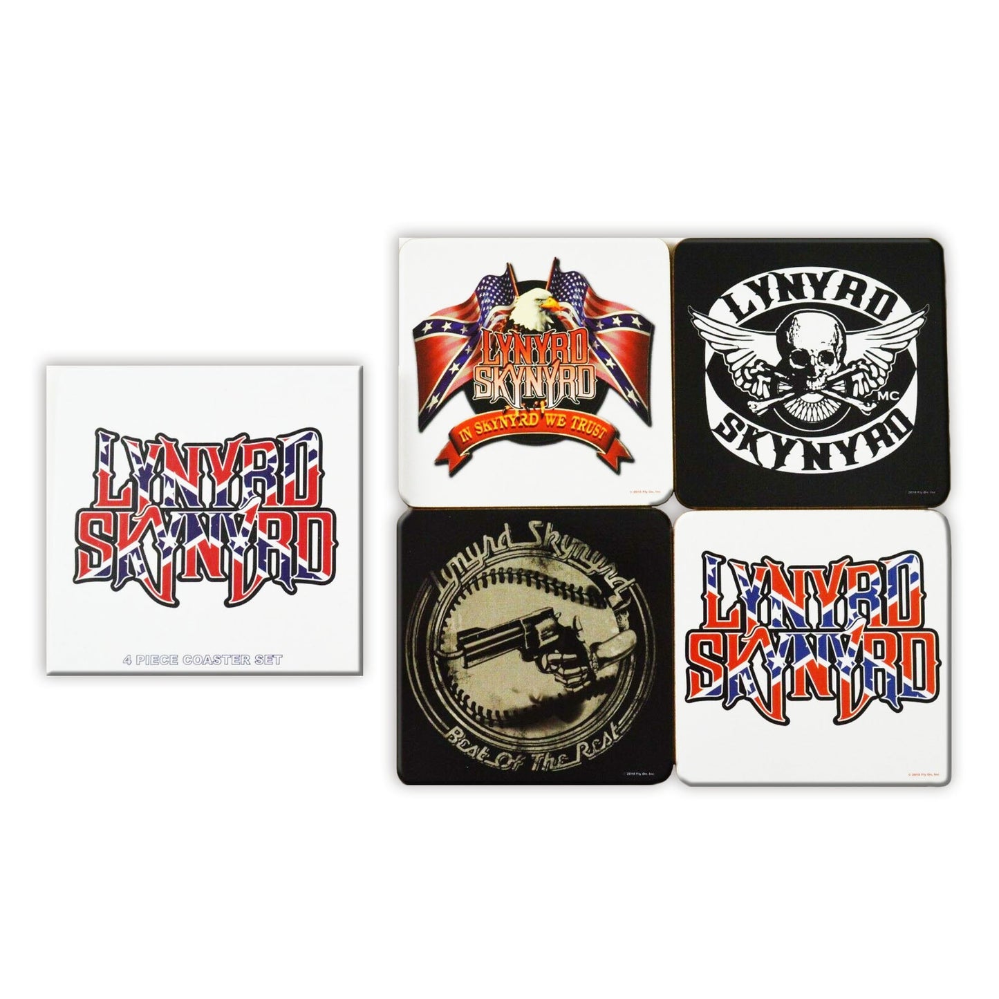 Lynyrd Skynyrd Gift Set with boxed Coffee Mug, Drinks Coasters set, Fridge Magnet, Keychain, Pen