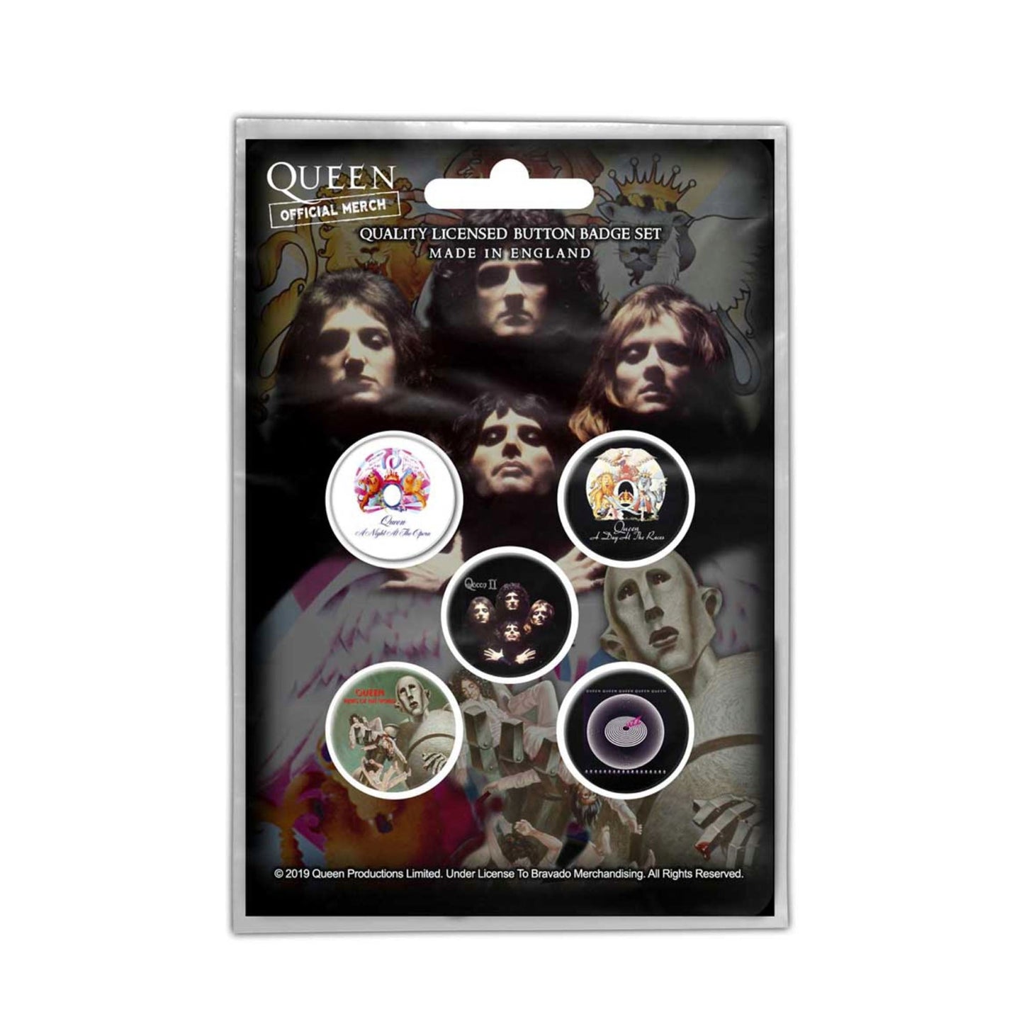 Queen Gift Set with boxed Coffee Mug, Keychain, 5 x button badges, pair of socks