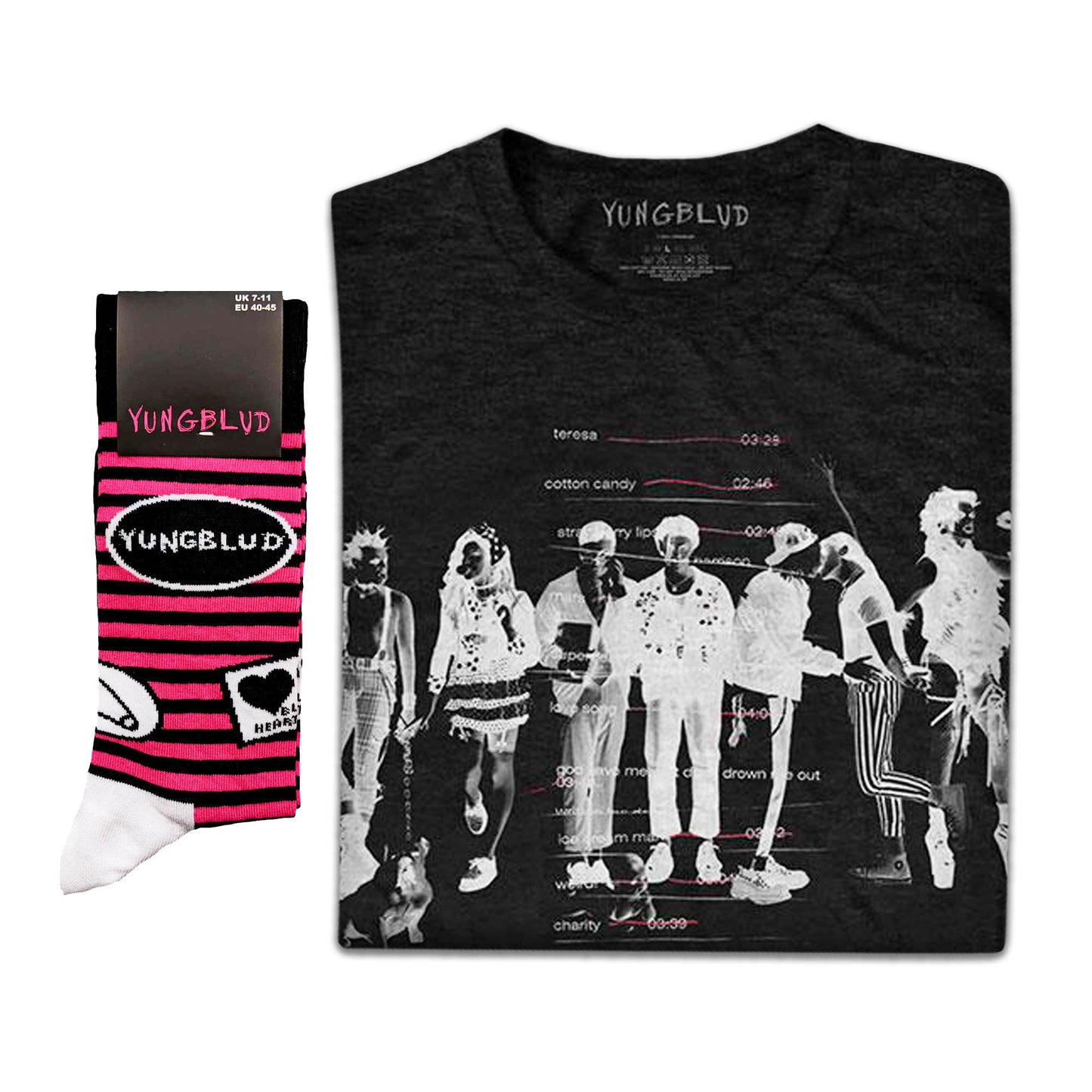 Yungblud Unisex T-Shirt: Weird Track list (Eco-Friendly) & Socks - Gift set