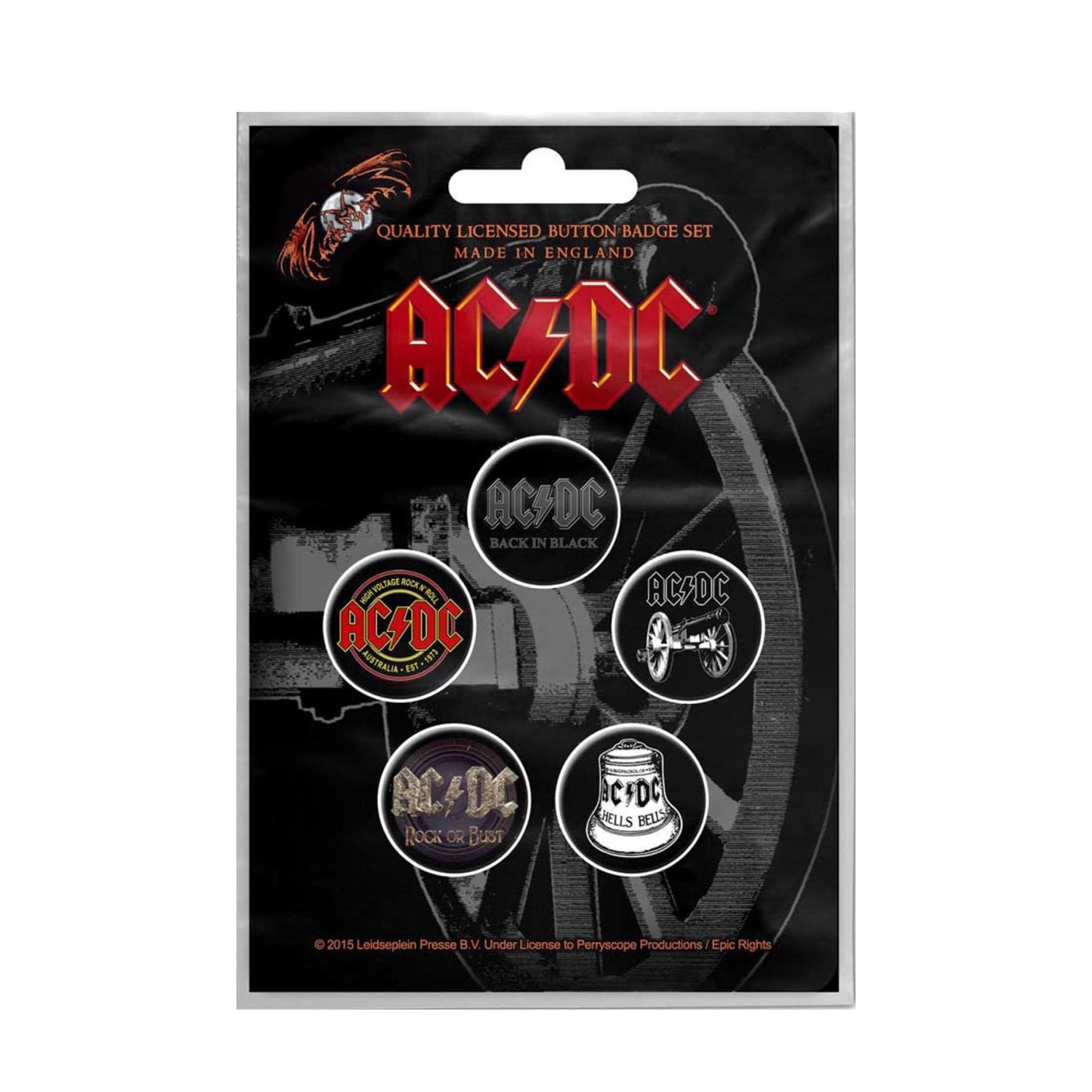 AC/DC Gift Set with boxed Coffee Mug, Keychain, 5 x Button badges, Woven Patch, Socks