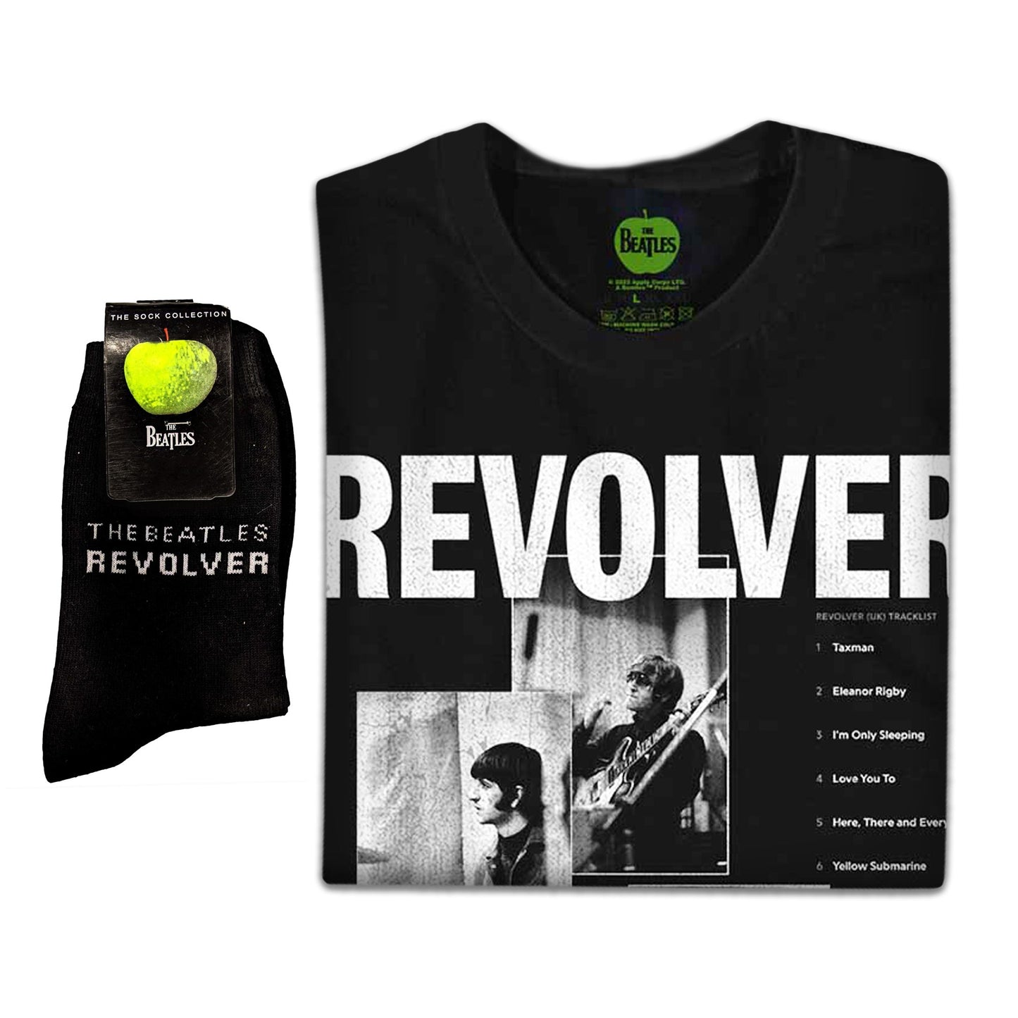 The Beatles Unisex T-Shirt: Revolver Tracklist & Socks - Gift set