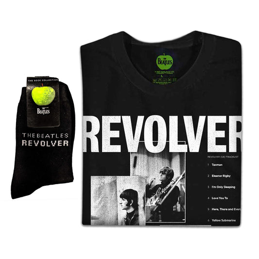 The Beatles Unisex T-Shirt: Revolver Tracklist & Socks - Gift set