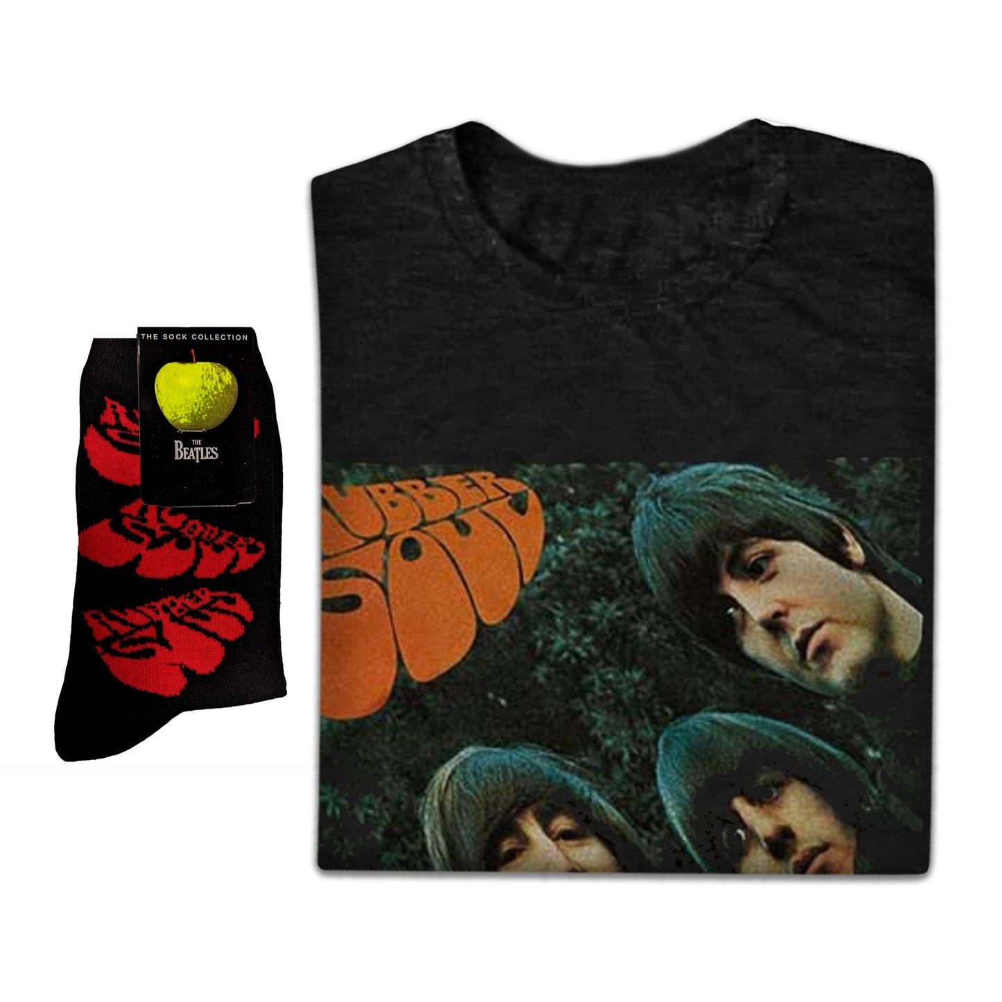 The Beatles Unisex T-Shirt: Rubber Soul Album Cover & socks - Gift set