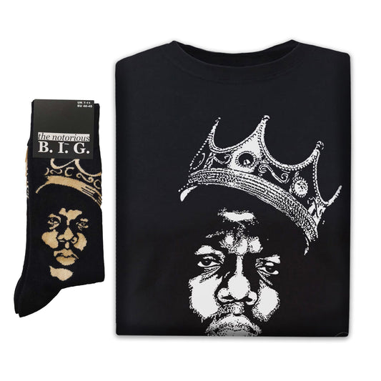 Biggie Smalls Unisex T-Shirt: Crown Face & Socks - Gift Set