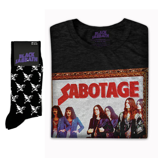 Black Sabbath Unisex T-Shirt: Sabotage Vintage & Socks - Gift Set