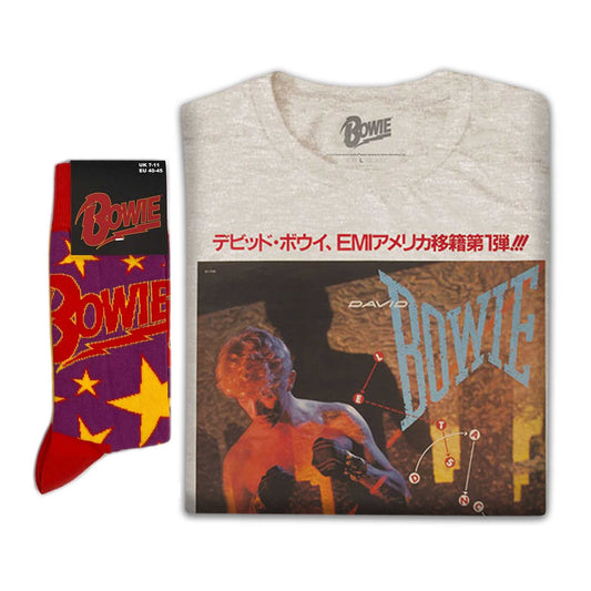 David Bowie Unisex T-Shirt: Japanese Text & socks - Gift set