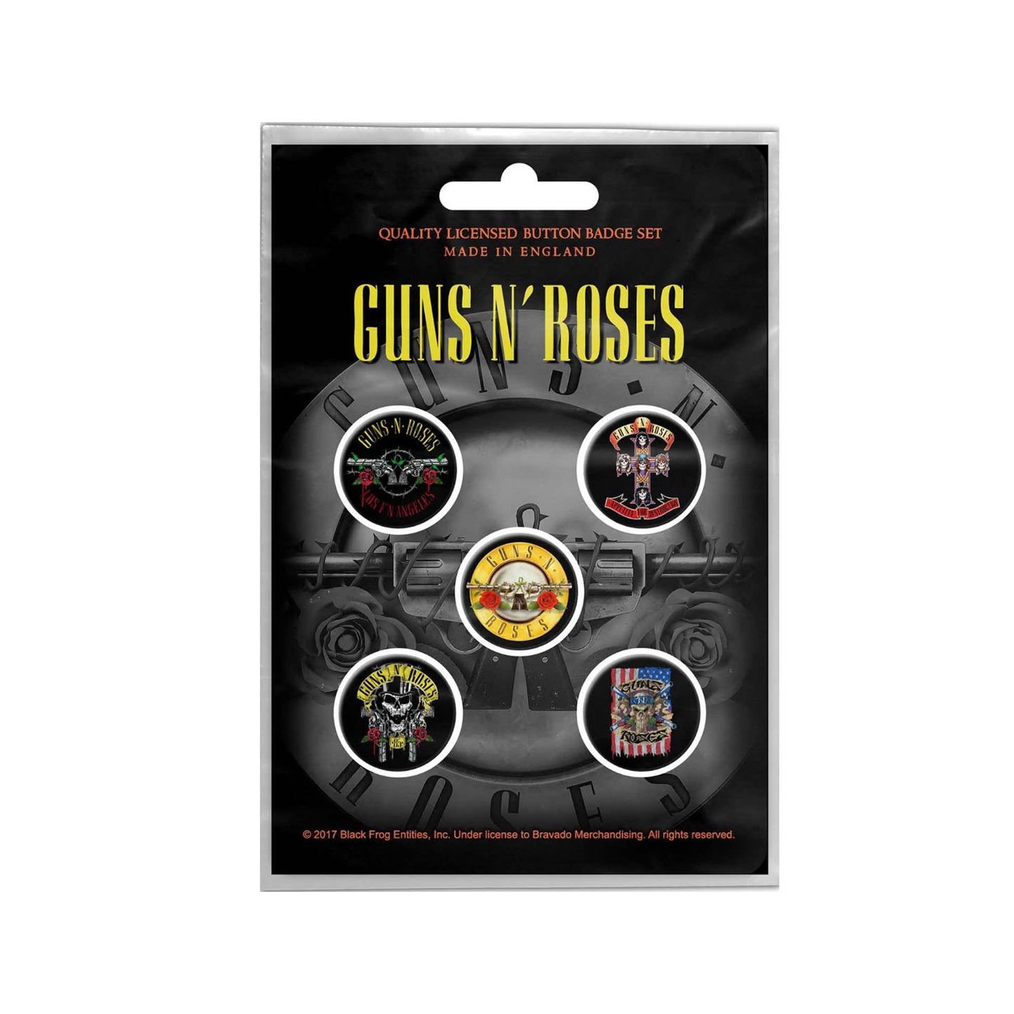 Guns N' Roses Gift Set with Coffee Mug & Drink Coaster set, Woven Patch, Button Badges Set of 5, Fridge Magnet, Vinyl Stickers