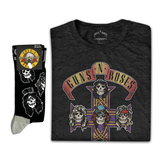Guns N' Roses Unisex T-Shirt: Appetite for Destruction & Socks - Gift set