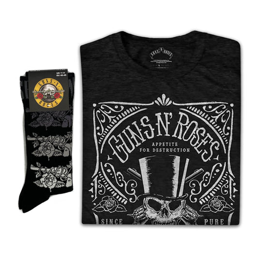 Guns N' Roses Unisex T-Shirt: Bourbon Label & Socks - Gift set