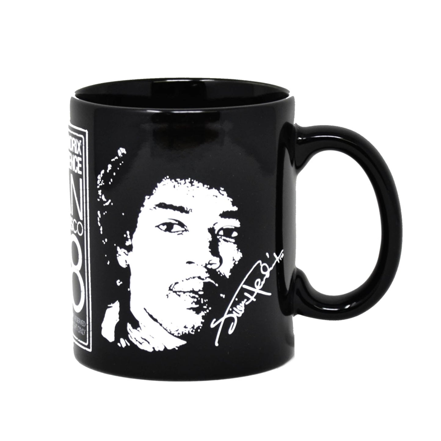 Jimi Hendrix Gift Set with boxed Coffee Mug, Sewn Patch, Button Badge, Fridge Magnet