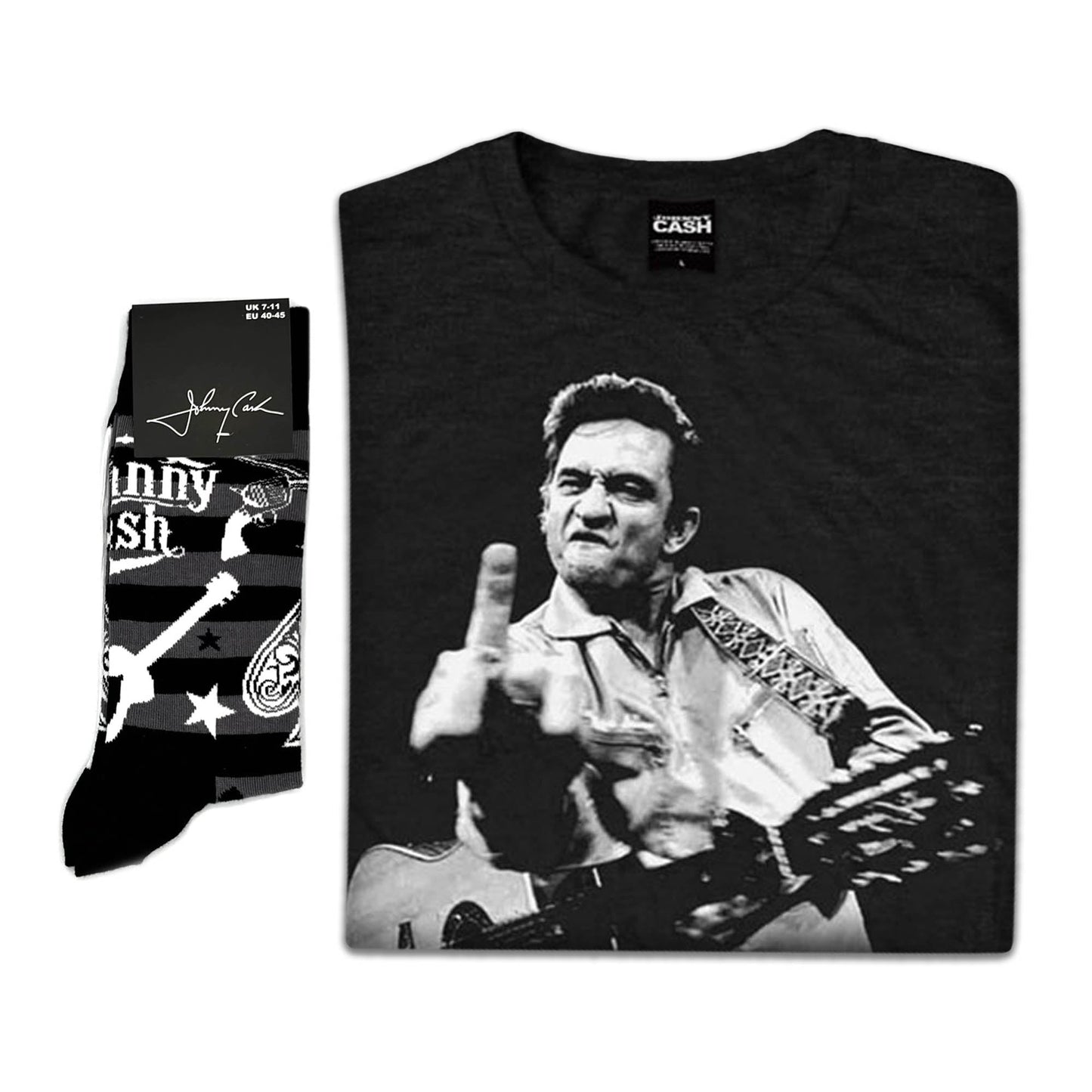 Johnny Cash Unisex T-Shirt: Finger & Socks - Gift set