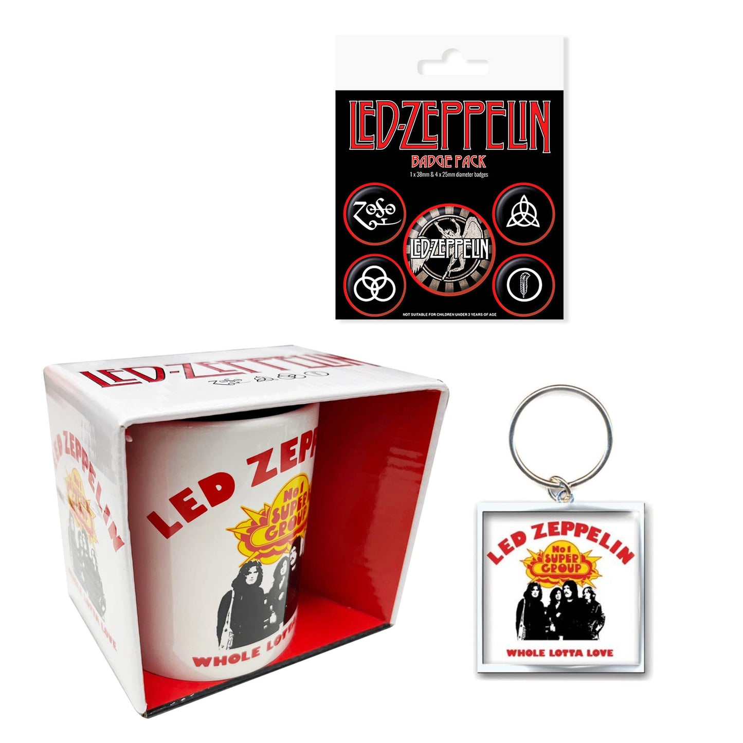 Led Zeppelin Gift Set with Boxed Coffee Mug, 5 x Button Badges, Keychain