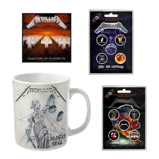 Metallica Gift Set with boxed Coffee Mug, Sewn Patch, 10 x button badges