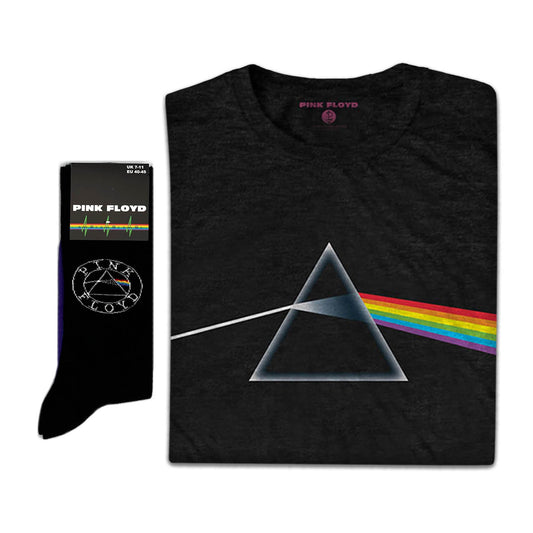 Pink Floyd Unisex T-Shirt: Dark Side of the Moon Album & Socks - Gift set