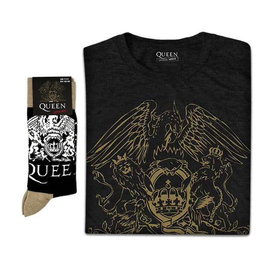 Queen Unisex T-Shirt: Crest & Socks - Gift set