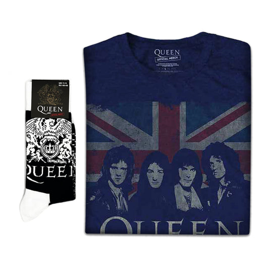 Queen Unisex T-Shirt: Vintage Union Jack & Socks - Gift set