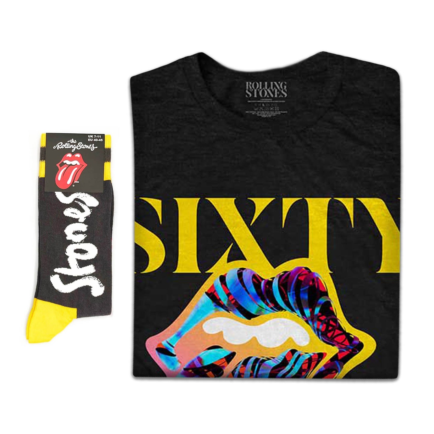 The Rolling Stones Unisex T-Shirt: Sixty Cyberdelic Tongue (Back Print) & socks - Gift set