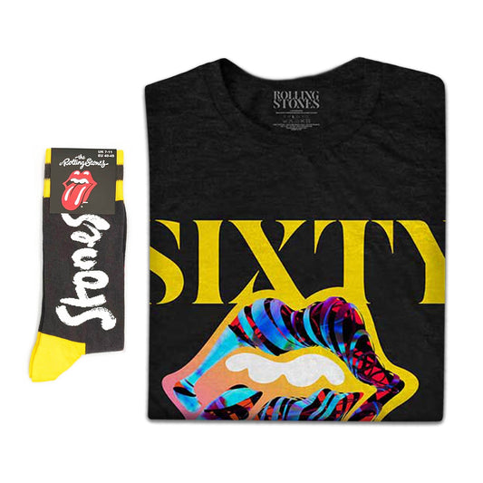 The Rolling Stones Unisex T-Shirt: Sixty Cyberdelic Tongue (Back Print) & socks - Gift set