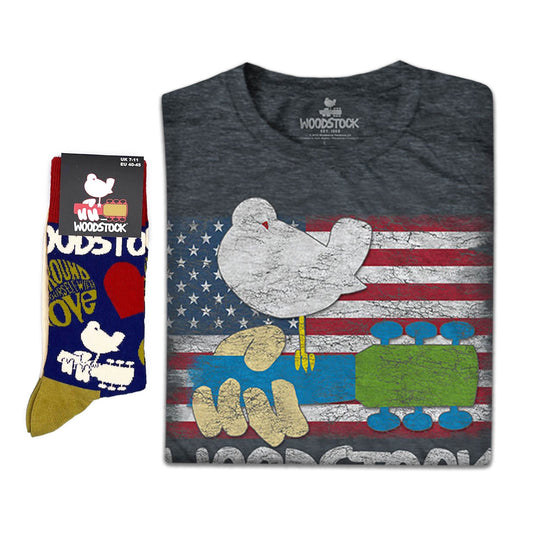 Woodstock Unisex T-Shirt: Flag & Socks - Gift set